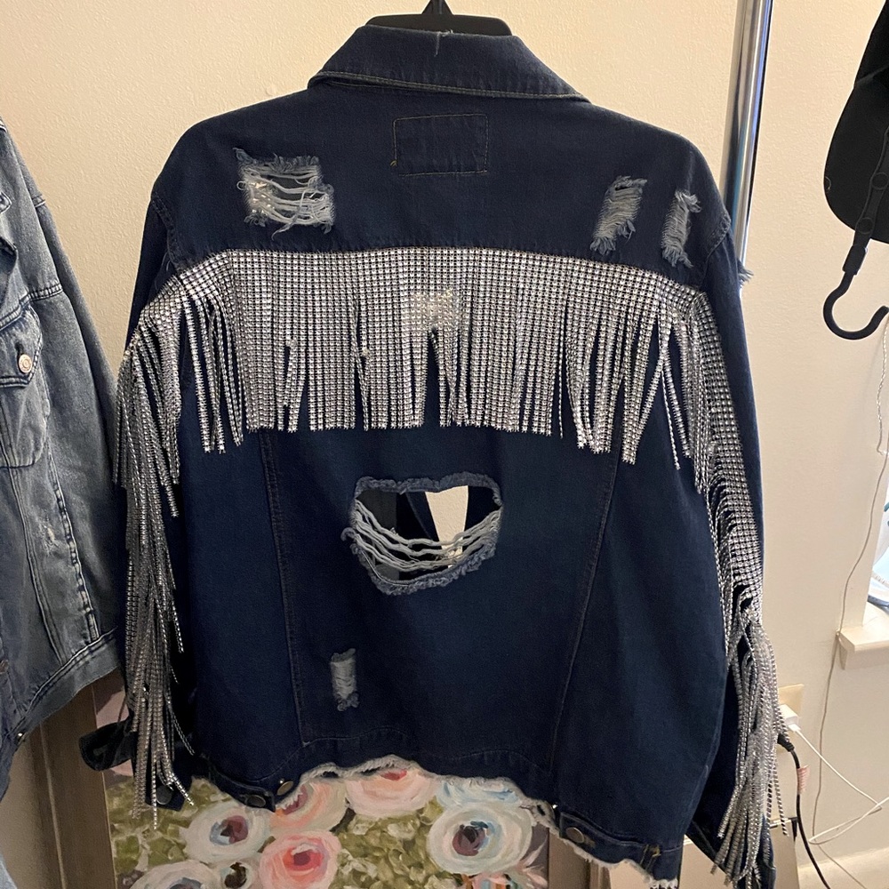 Silver Fringe Distressed Jean Jacket